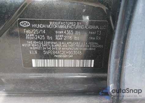 2014 Hyundai Sonata Gls z USA, uszkodzony, nr VIN 5NPEB4AC2EH903048